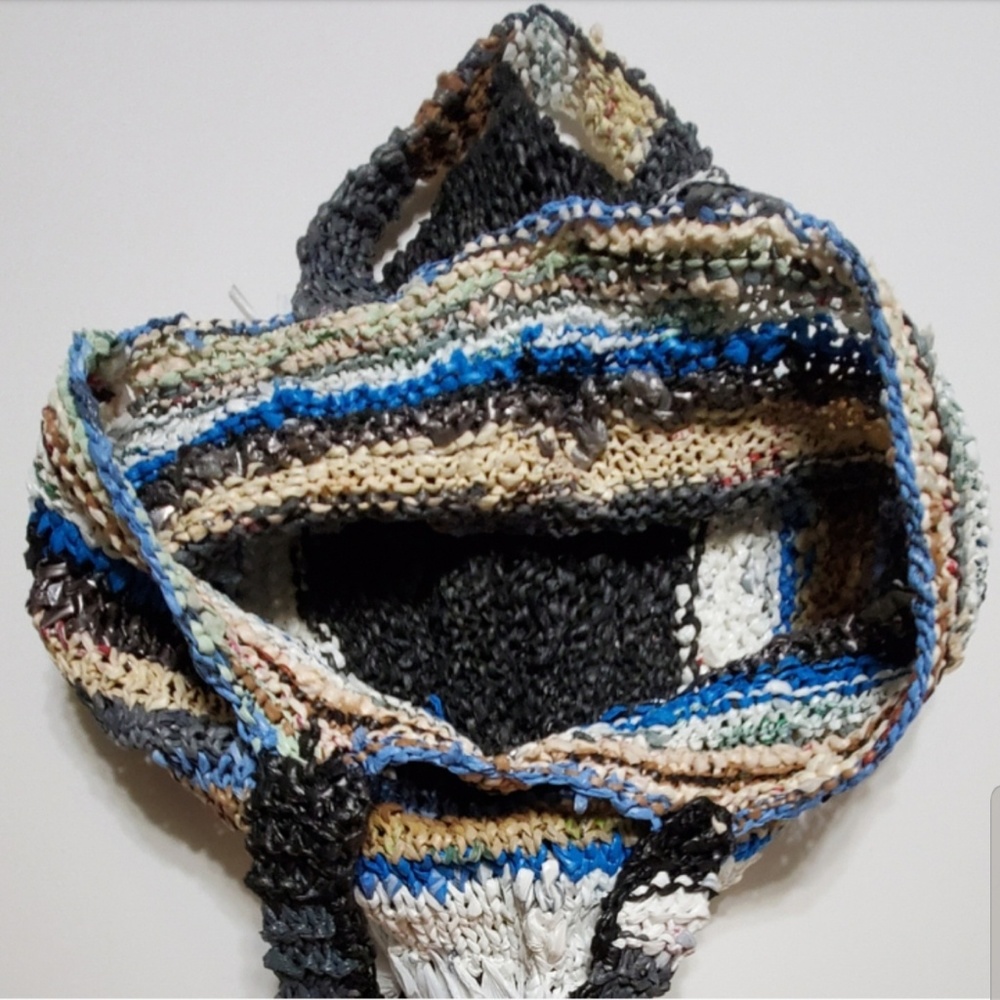 Upcycled Handcrafted Tote Bag Crocheted from Plastic Bags Size Lg.  18 x 23